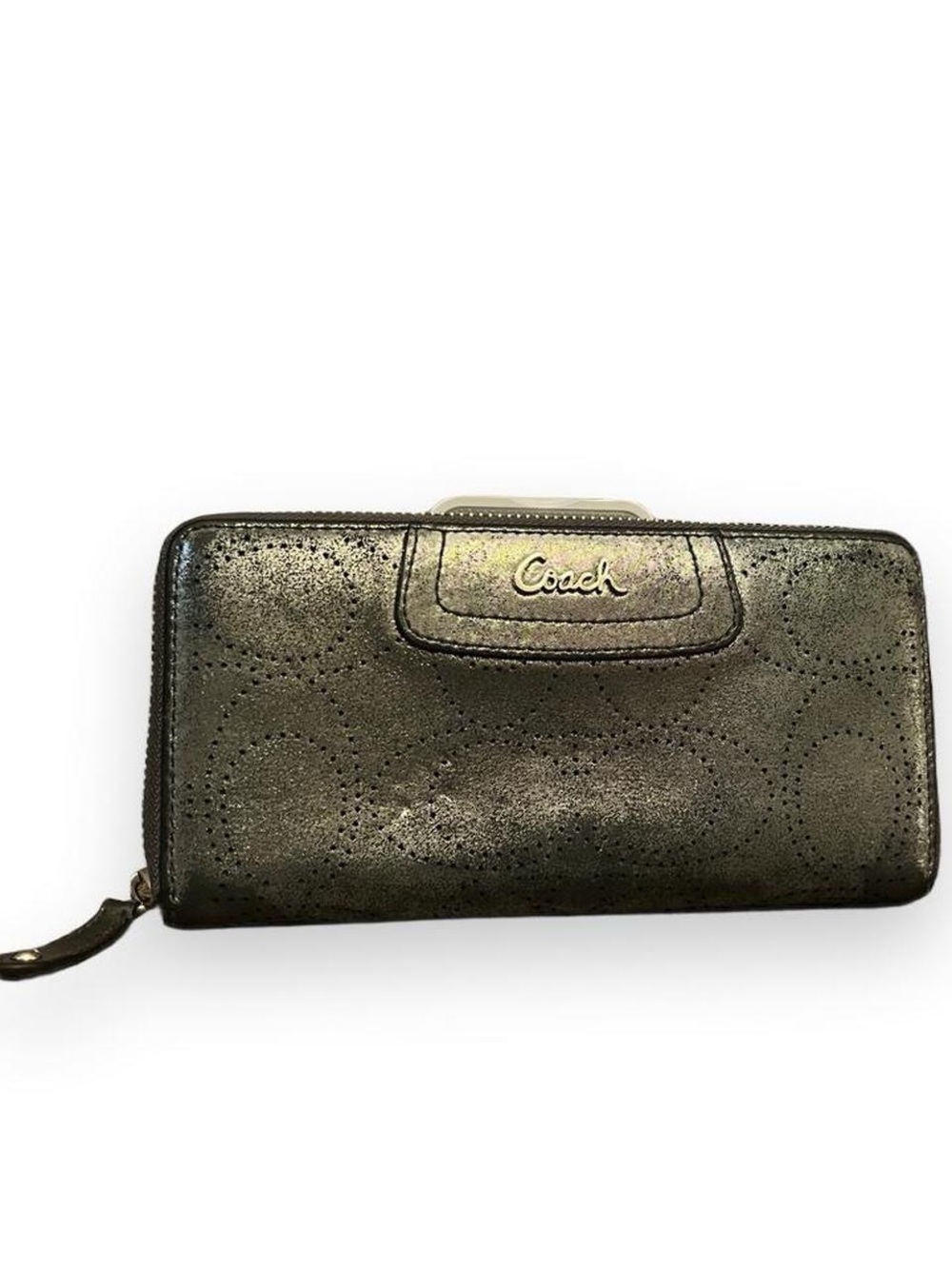 Coach Metallic Grey Silver Zip-Around Wallet